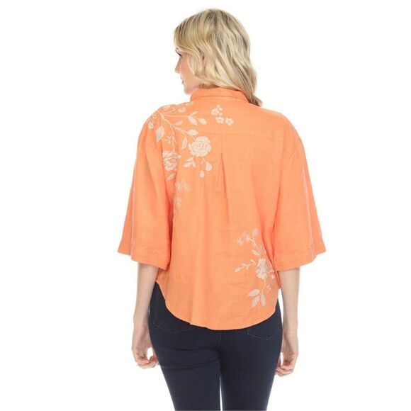 Johnny Was Lael Boxy Linen Embroidered Shirt - Picture 2 of 13